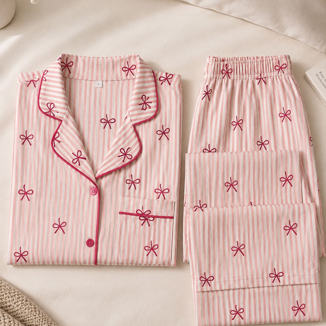 Blush Bow Lounge Pajama Set 🎀