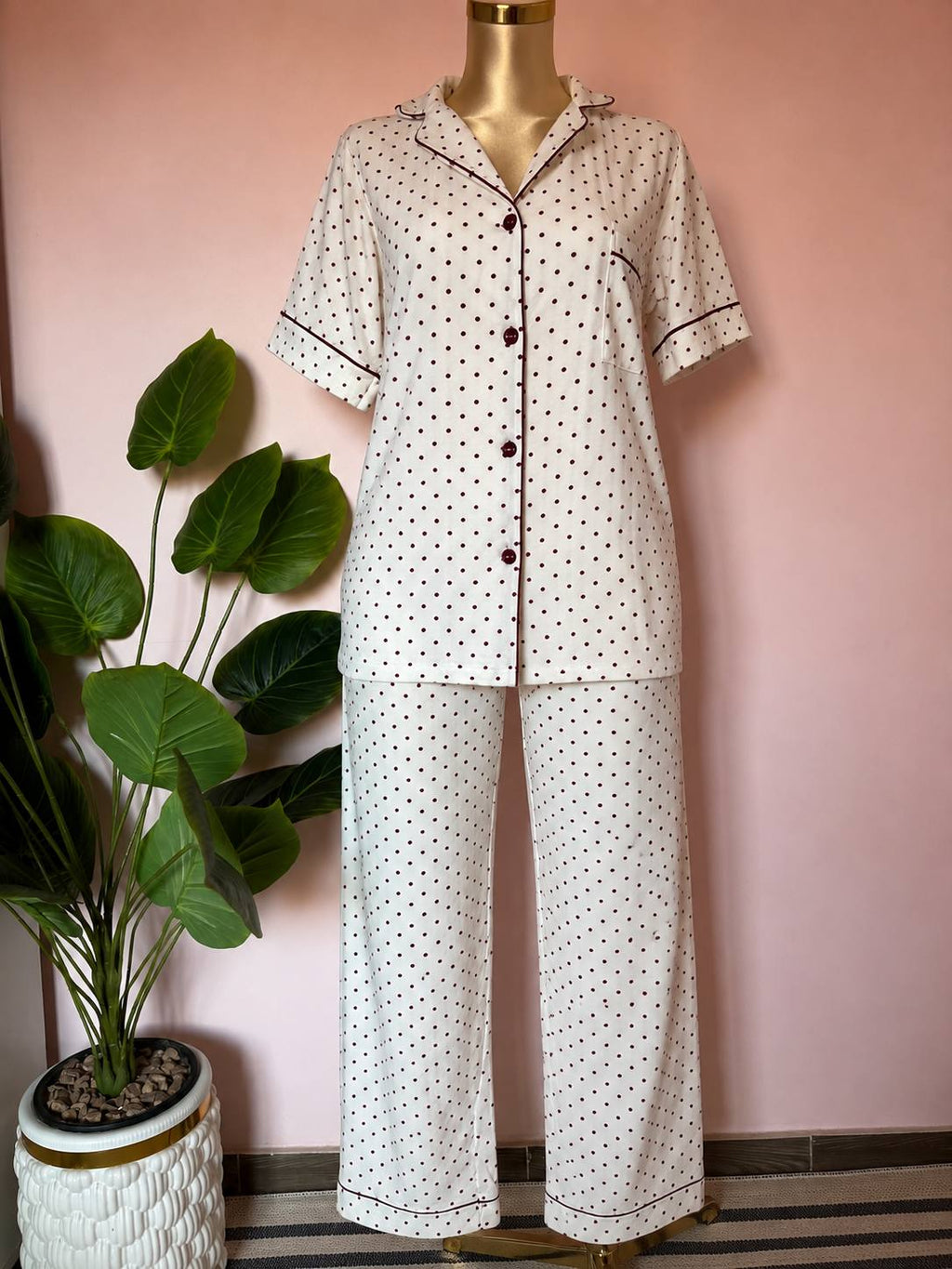 Burgundy dots pijama set