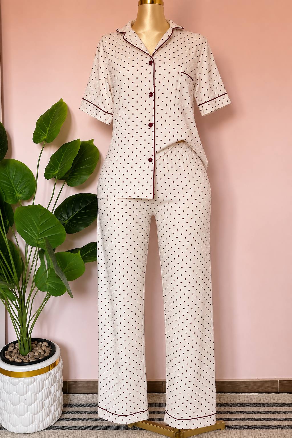 Burgundy dots pijama set