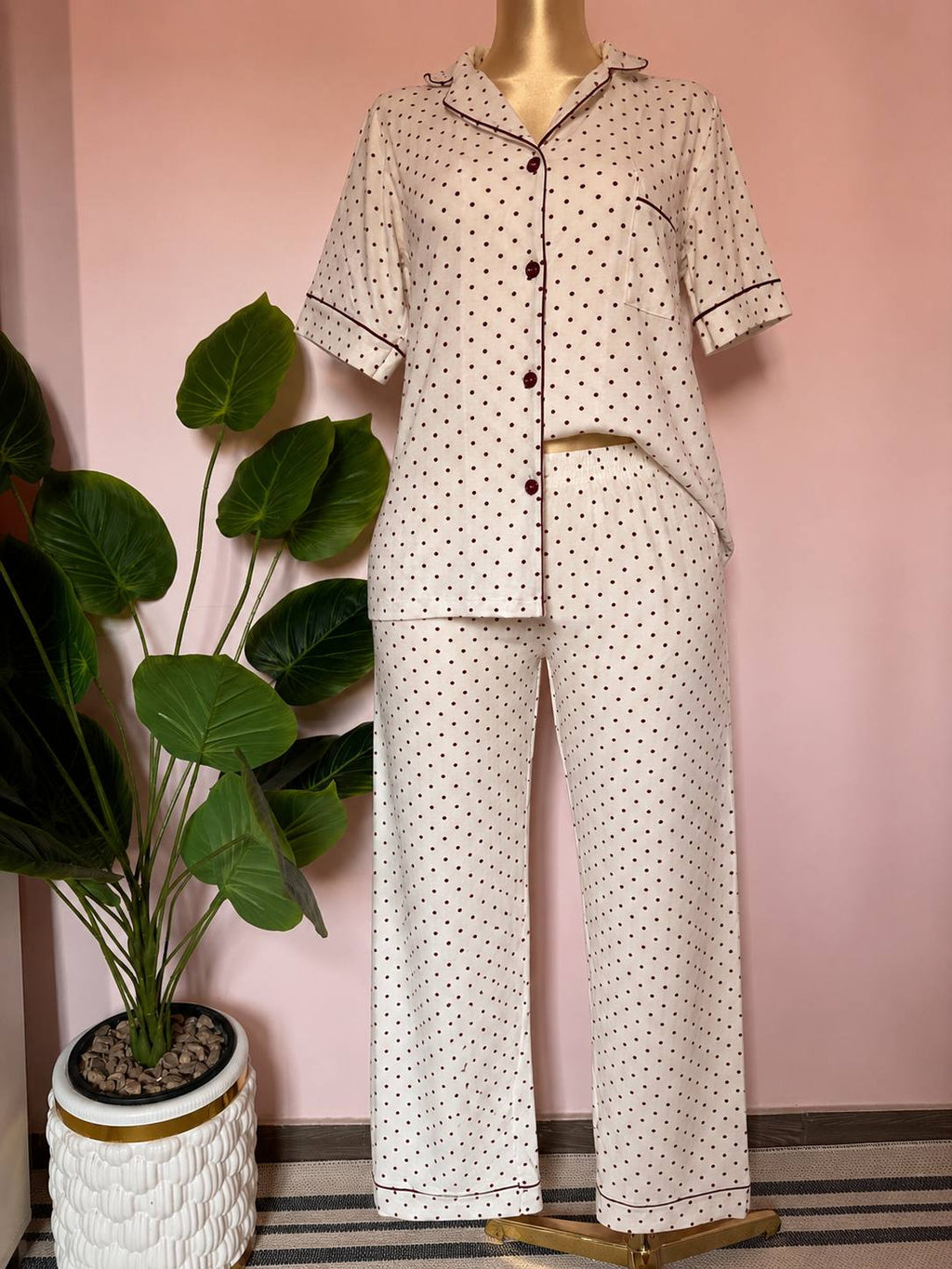 Burgundy dots pijama set