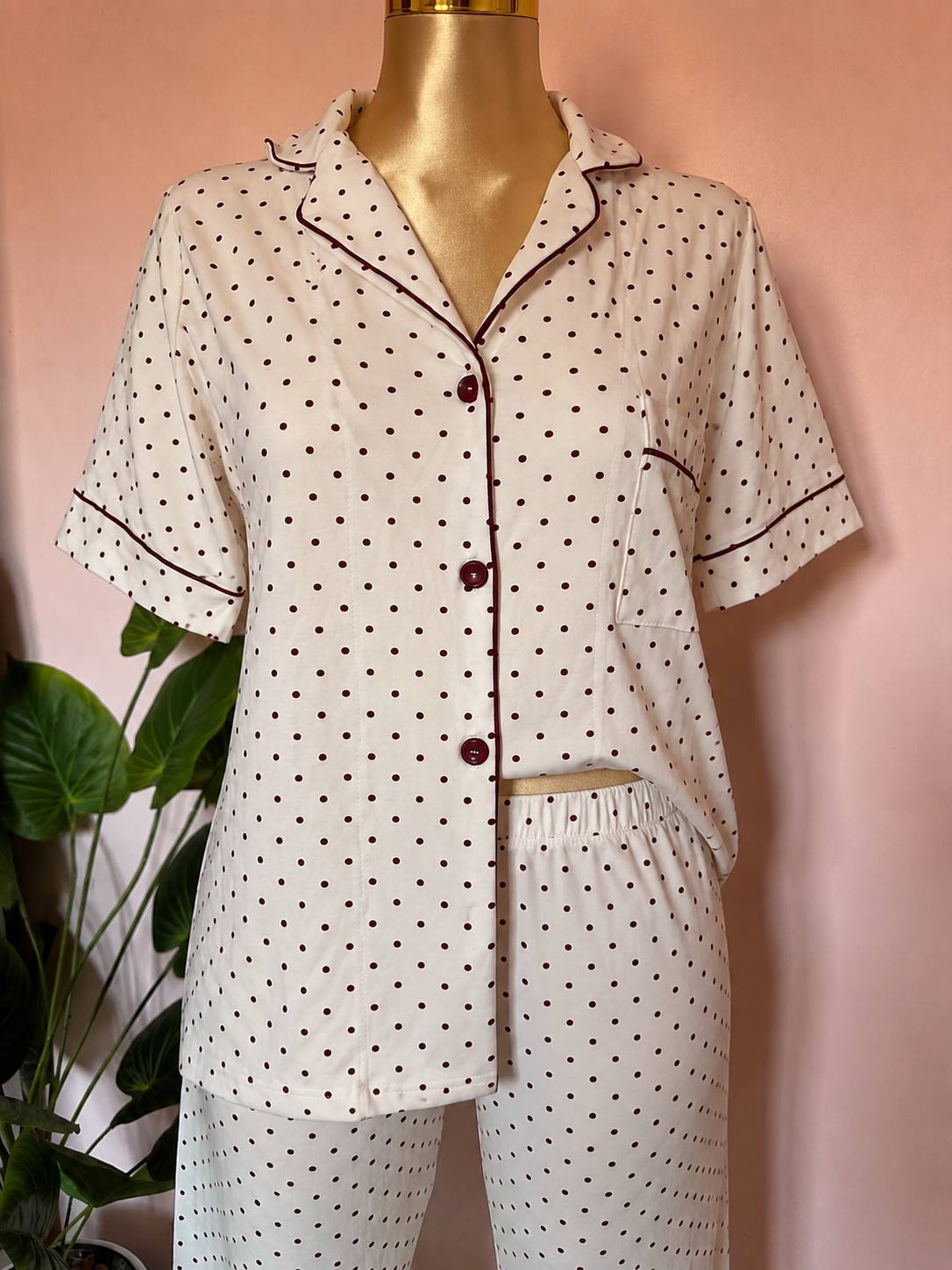 Burgundy dots pijama set