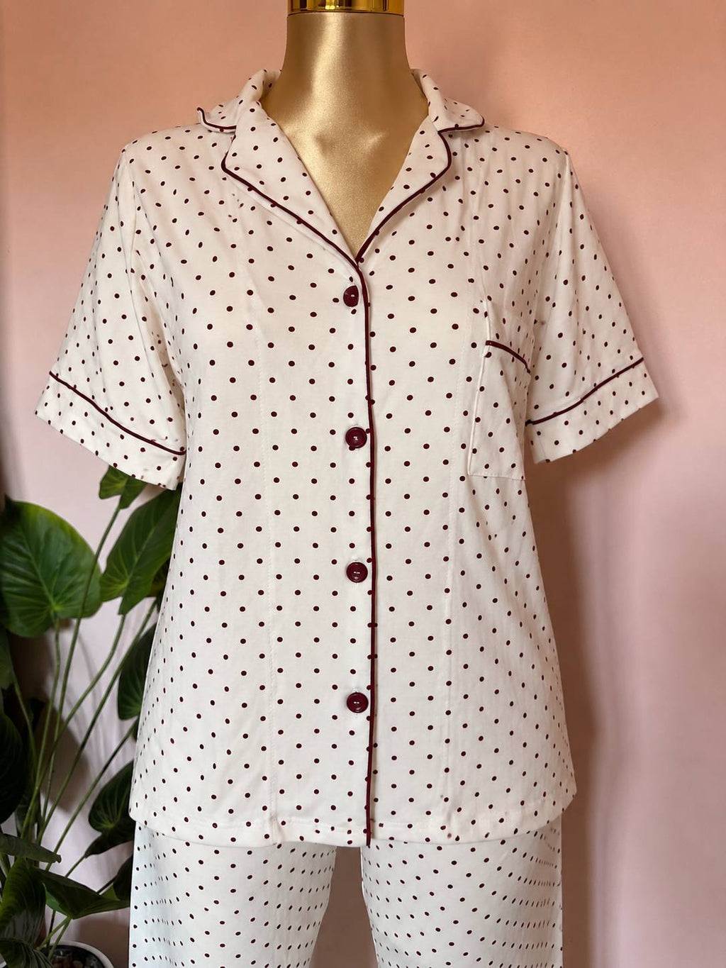 Burgundy dots pijama set